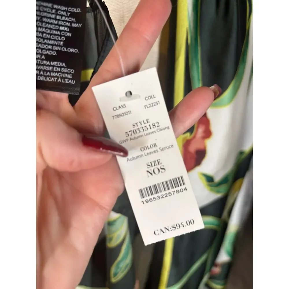 NWT White House Black Market Green‎ Floral Faux Silk Scarf Wrap Artsy Shawl